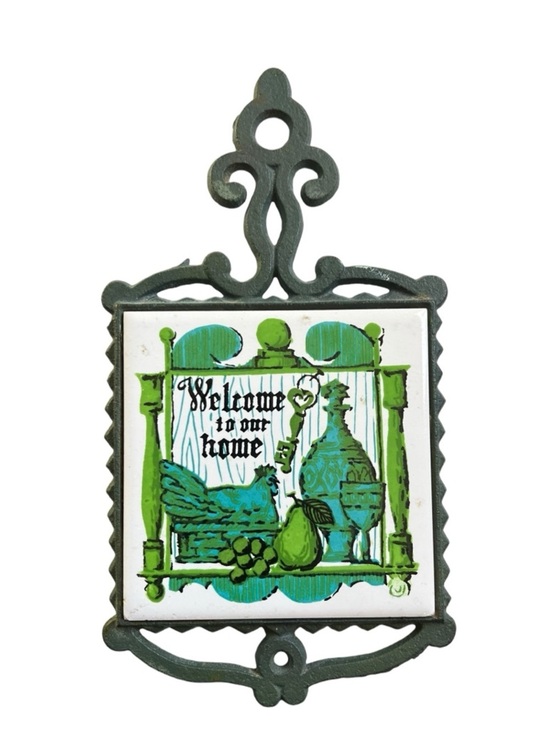Vintage Other - Vintage Ceramic Tile Cast Iron Trivet Retro Wall Decor Kitchen MCM Cottagecore